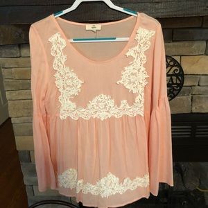 Peach crochet Bell Sleeved top